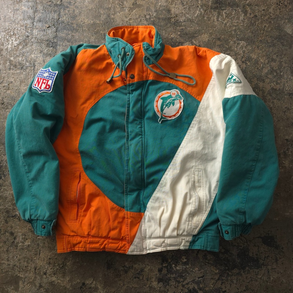 Vintage 90s Apex One Teal Orange Miami Dolphins Jacket L/G NFL Pro Line Puffer